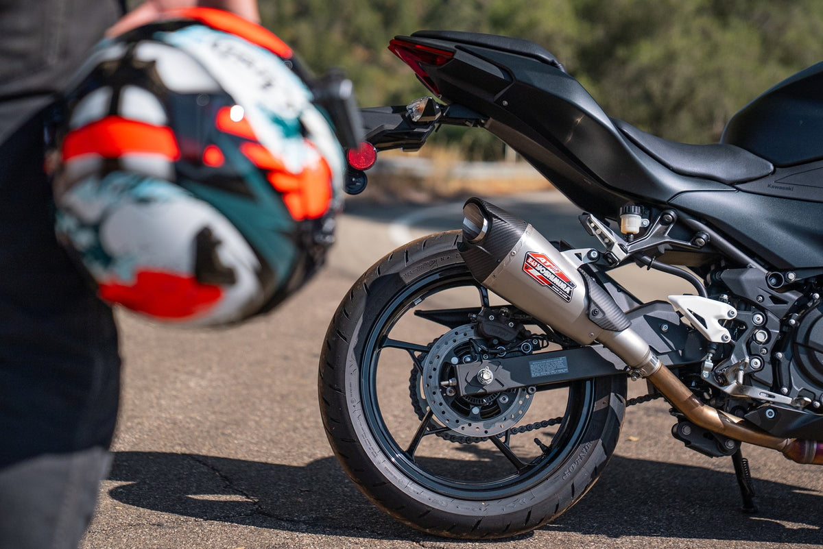 Yoshimura AT2 Stainless Slip-On Exhaust for Kawasaki – lifestyle photo (14730BP520)