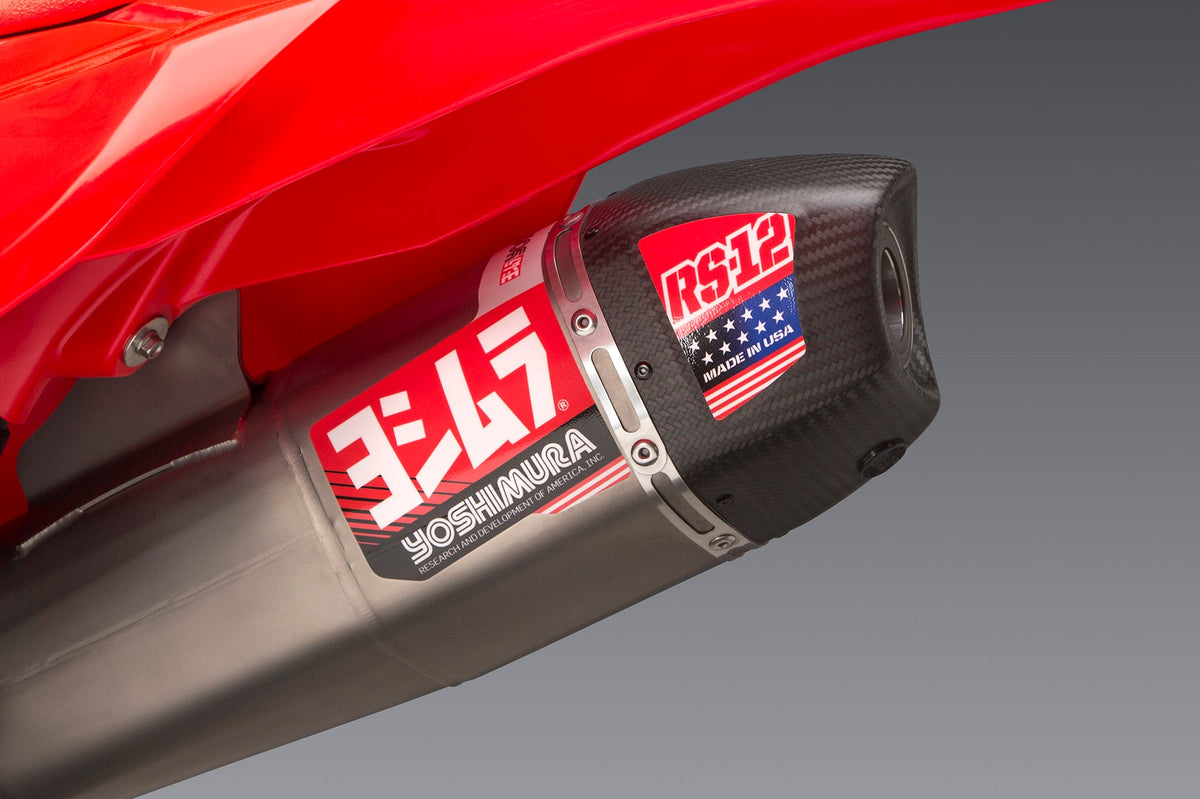 Yoshimura MUFFLER BADGE RS-12 Decal Set (4 pcs) – lifestyle photo (RS12-NB010)