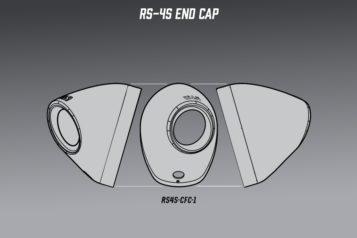 Yoshimura RS4S Carbon Fiber End Cap Cover w/ Insert Hole – product view (RS4S-CFC-1)